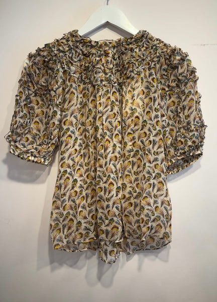 Isolda Silk Smocked Short Sleeve Blouse