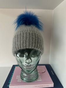 Grey w/ Blue Pom