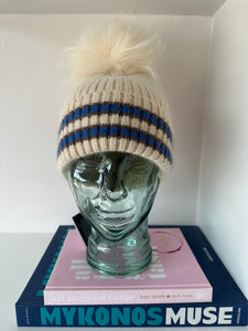 Cream w/ Mocha and Blue Stripe Hat