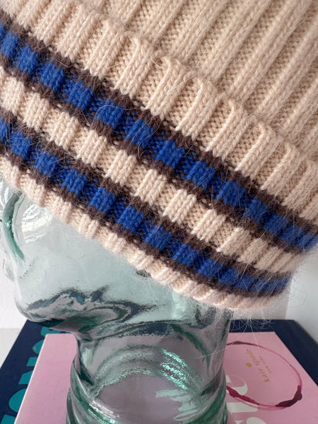 Cream w/ Mocha and Blue Stripe Hat