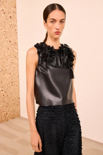 Marlowe Foral Applique Leather Top