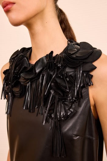 Marlowe Foral Applique Leather Top