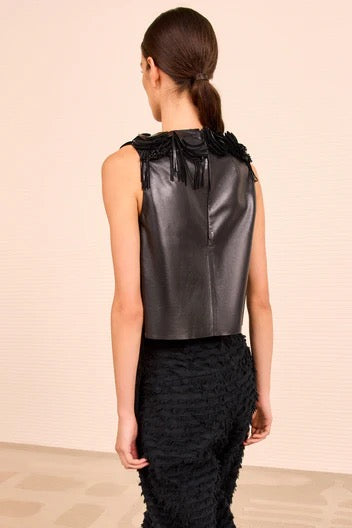 Marlowe Foral Applique Leather Top