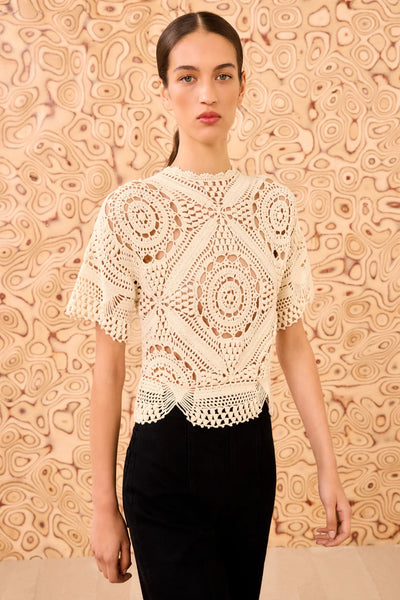 Maddalena Short Sleeve Hand Crochet Top