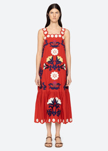 sea new york red dress Red Lucille Liberty Print Short Sleeve Midi Dress
