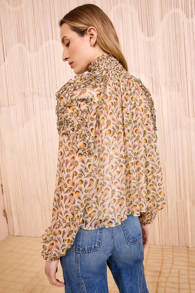 Magdalena Silk Emb Ruffle Long Sleeve Blouse