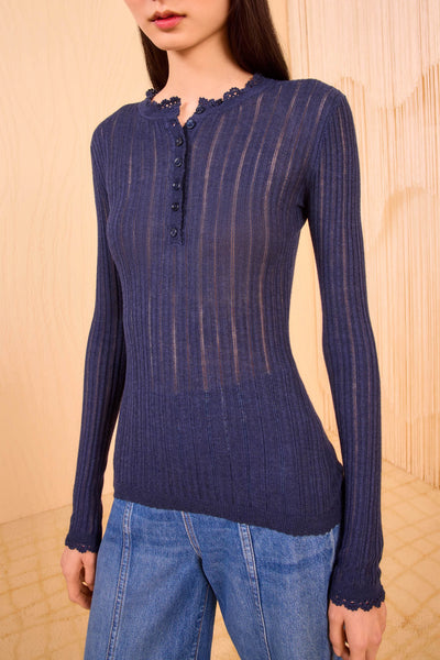 Delia Long Sleeve Henley  Knit Top