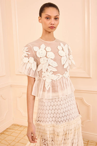 Aliya Organza Blouse with Hand Crochet