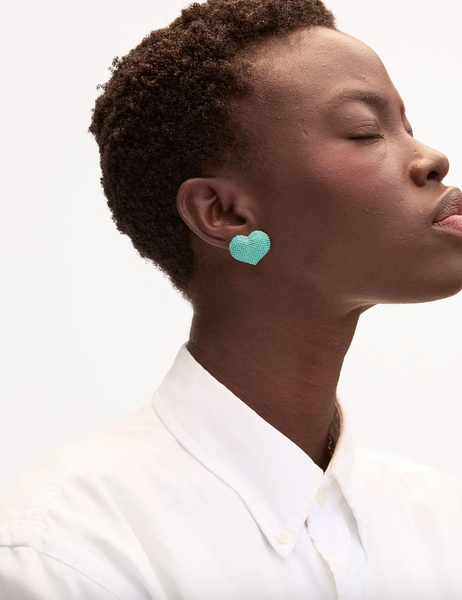 Beaded Heart Stud Earrings