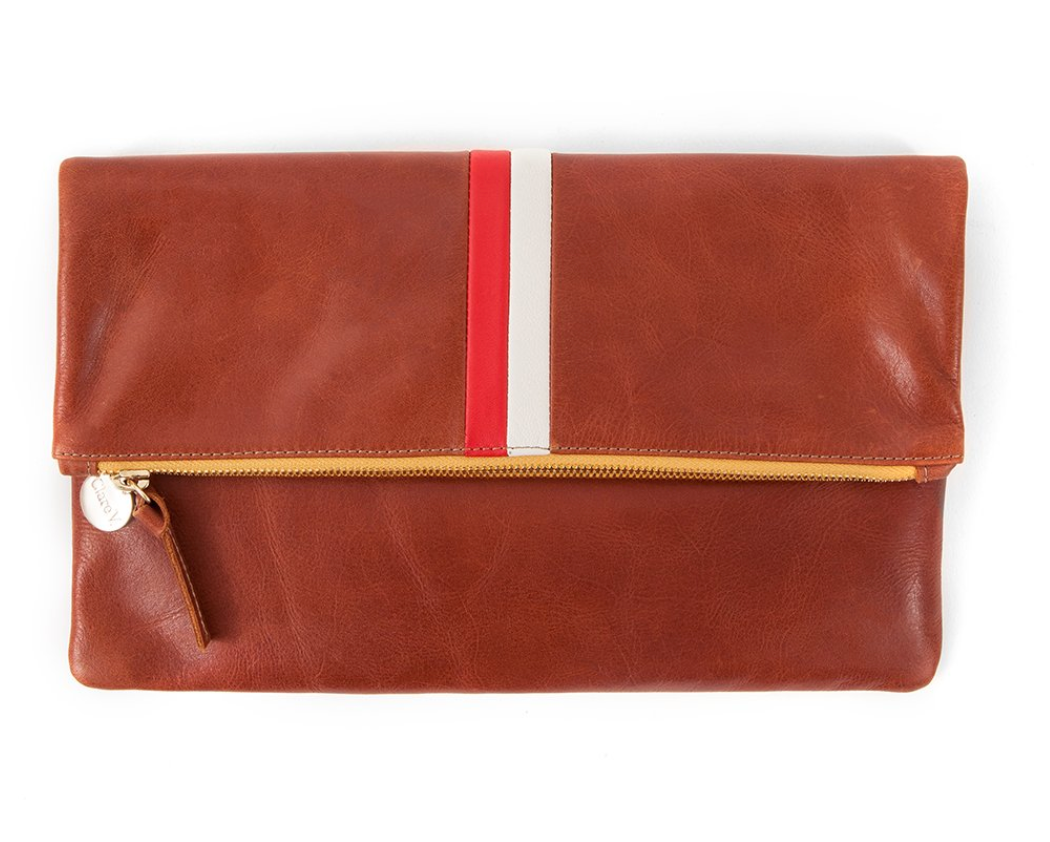 Foldover Clutch - Cognac with Stripes