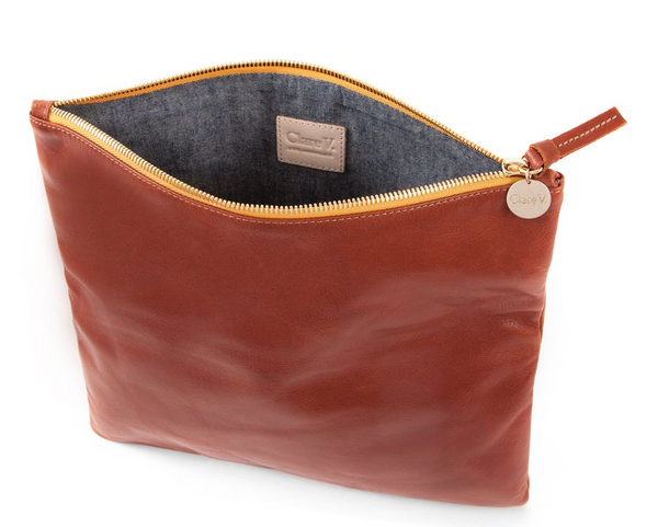 Foldover Clutch - Cognac with Stripes